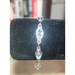 NEW Sky Blue Topaz Faceted Oval Gemstones In Sterling Silver link Bracelet 8"